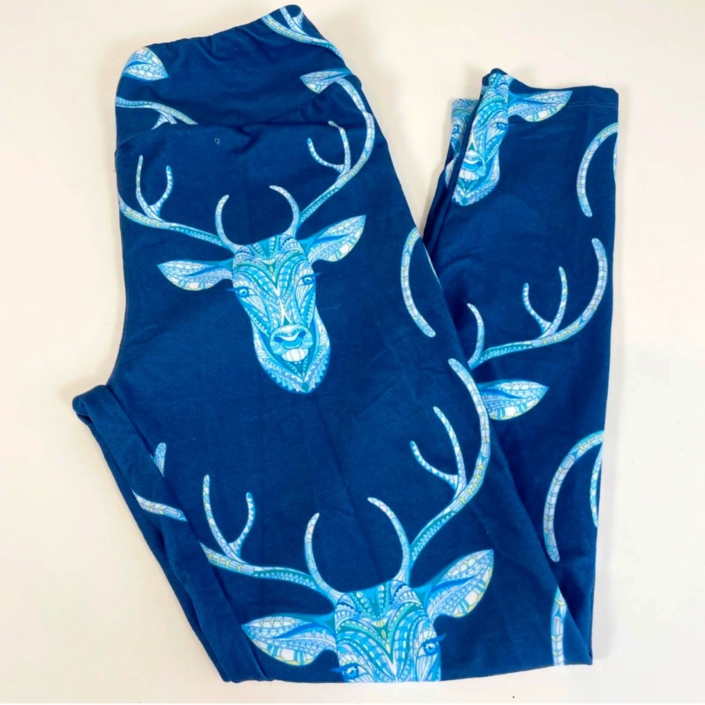 Charlies Project Womens High Waist Animal Elk Print Leggings Blue One Size